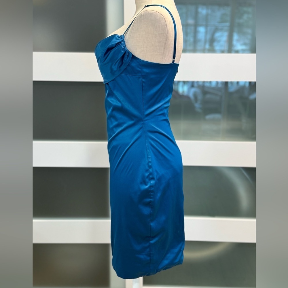 OH POLLY size 10 mini spaghetti strap cerulean blue mini satin dress - Picture 7 of 16